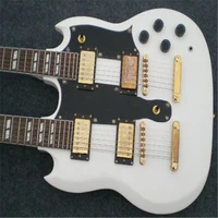 2021 made in china two headed guitar mahogany body white light metal chrome configuration free delivery