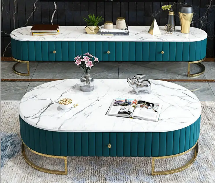 Чайный столик bluek/white гостиная ТВ монитор Мраморная кожа овальный край шкафа
