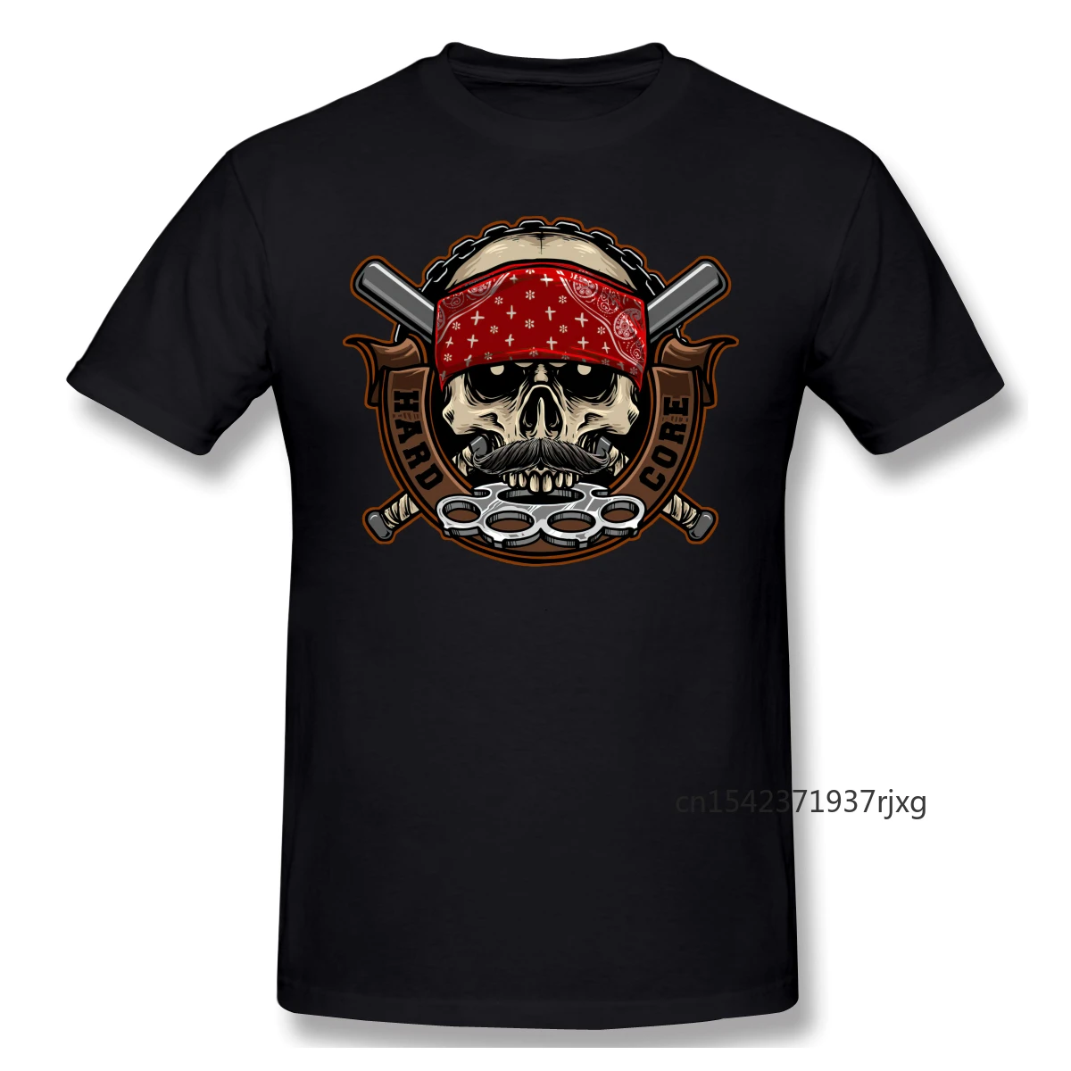 

Gangster Skull with Brass Knuckle and Red Bandana Gift Cartoon Graphic Cool Short Sleeve Top Anime Oversized T Shirt