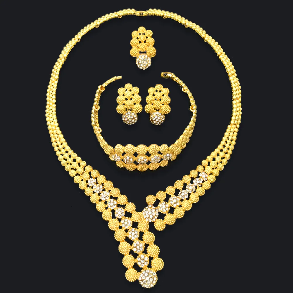 

Sakura Love African Jewelry Set Bridal Gold Diamond Jewelry Four-piece Necklace Ring Bracelet Gold Earrings Wedding Party