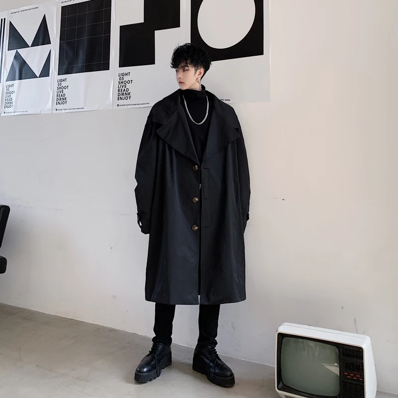Тренчкот мужской/женский с большим воротником винтажный Повседневный свободный
