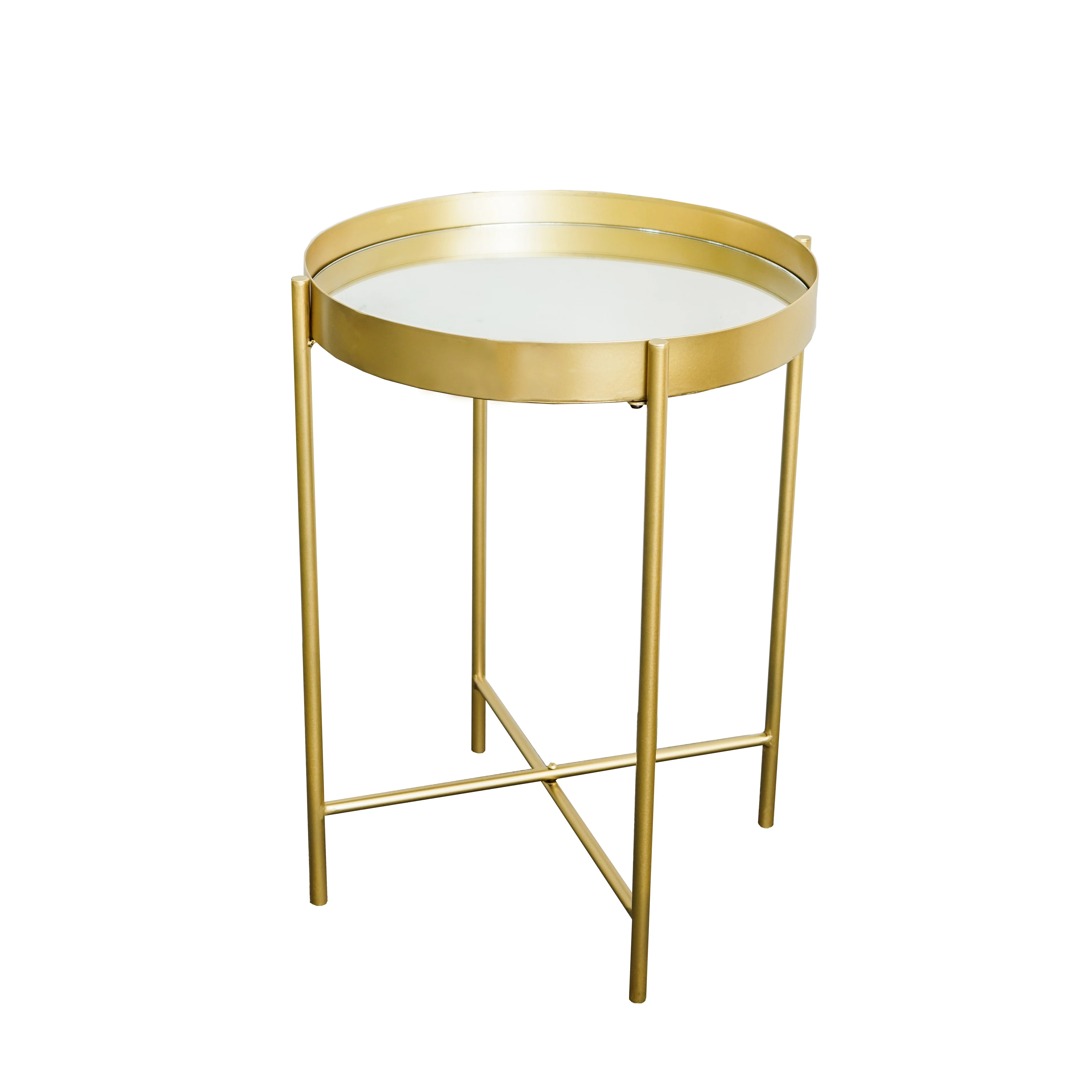 

19 Inch Round Side End Table Gold Metal Frame Circle Mirrored Coffee Table for Living Room Bedroom[US-Stock]
