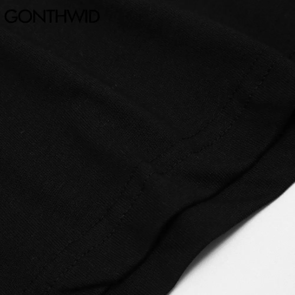 

GONTHWID Tshirts Hip Hop Streetwear Harajuku Cartoon Surfing Print Short Sleeve Tees Shirts Men Fashion Cotton Loose Casual Tops