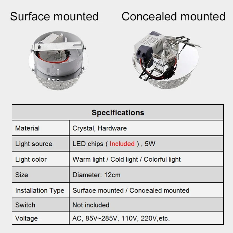 

5W Crystal Led Ceiling Lights Modern Led Ceiling Lamp Colorful Plafonnier Crystal Plafondlamp for Living Room Bedroom Kitchen