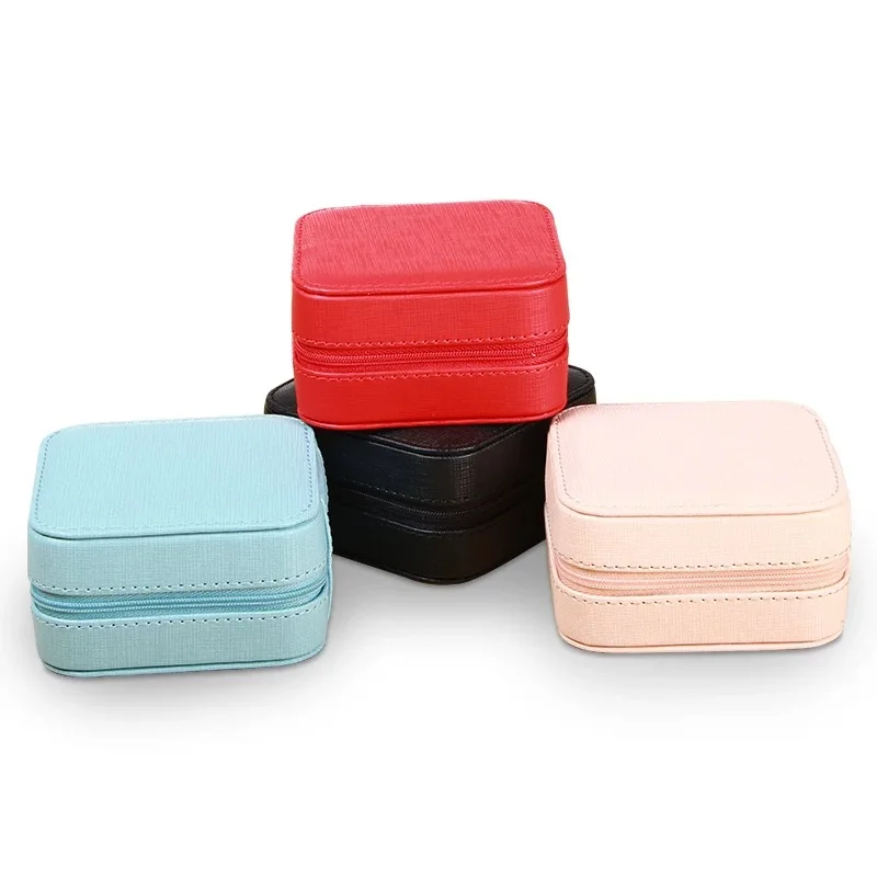 

Jewelry Box PU Leather Portable Earring Ring Organizer Zipper Jewelry Display Box Stud Earrings Rings Box