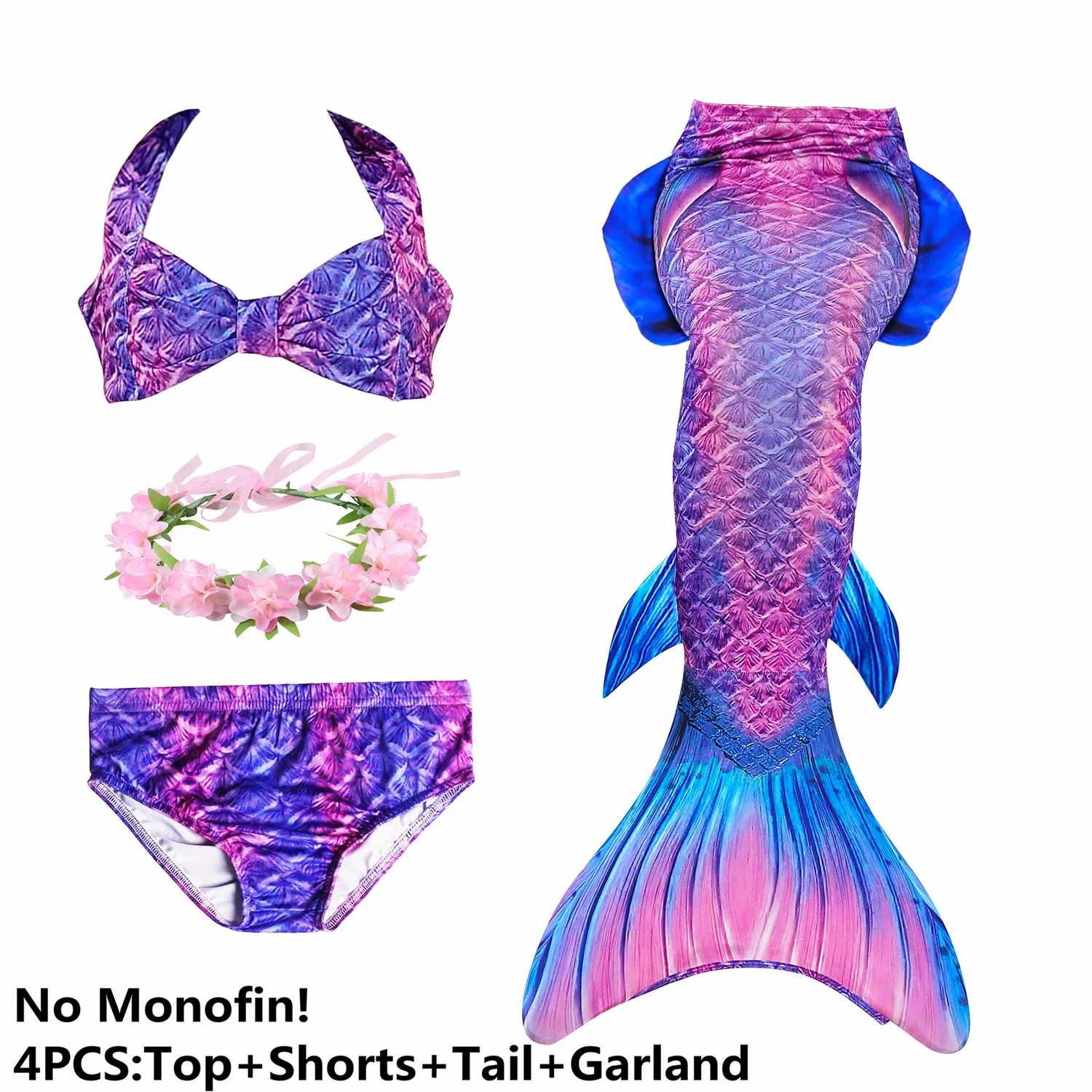swimsuit and garland Новые модные плавательные хвосты русалки для детей, летняя пляжная одежда для девочек, купальные костюмы, костюм русалки - Цвет: swimsuit and garland