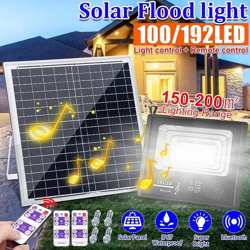 

200W Bluetooth Music Solar Light with Remote Control Waterproof Garden Street Landscape Solar Panel Spotlight Wall Flood Lamp