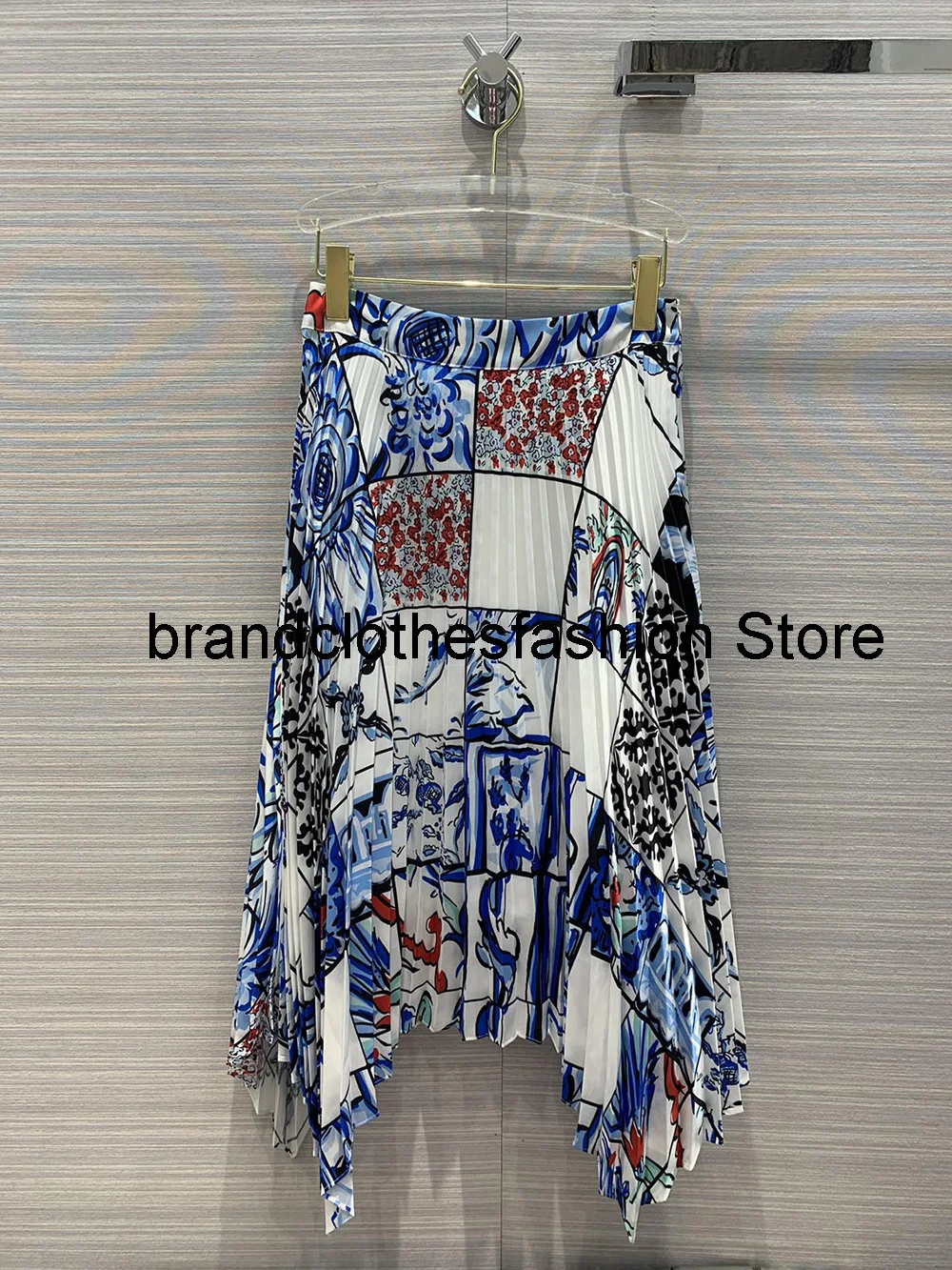 

2021 Spring New Skirt Irregular Cut Pleated Long Skirt Printed Pattern Romantic Elegant Temperament Large Skirt for Women