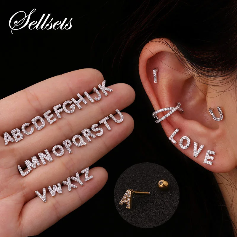 Sellsets 1 шт. 16G Безопасность Сталь штангой Cz 26 букв английского алфавита ювелирные