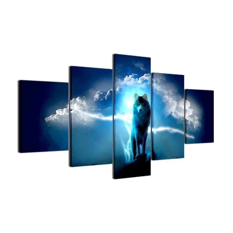 Печатная рамка Модульная картина большой холст 5 панель животное волк для
