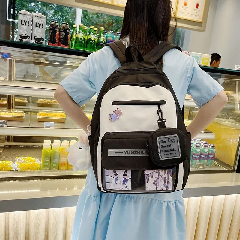 

Fashion Women's Backpack Contrast Color Bookbags For Teenage Girls Large Capacity Nylon Waterproof Backpacks With Many Pockets