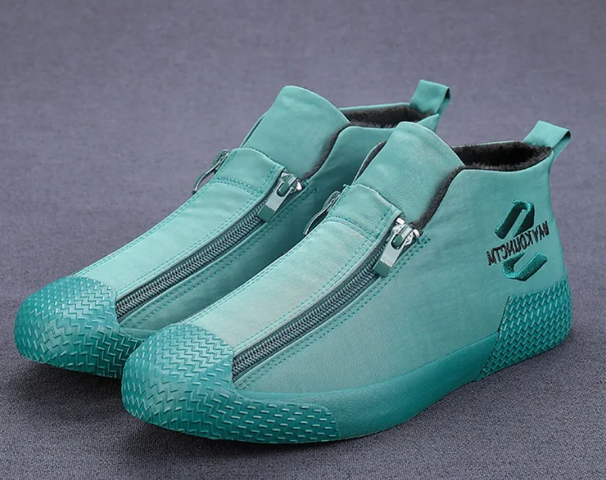 Zipper green Maggie's Walker/Новое поступление, мужская повседневная парусиновая обувь модная обувь без шнуровки на платформе с высоким берцем для отдыха размеры 39-44 - Цвет: Zipper green