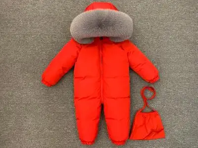 Детские комбинезоны, зимние комбинезоны для мальчиков и девочек, детские комбинезоны на утином пуху, комбинезон с большим меховым воротником, детская верхняя одежда, детский зимний комбинезон - Цвет: 18