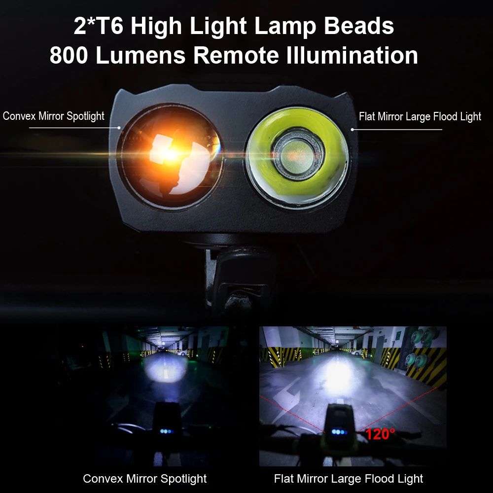 Умный индукционный велосипедный передний фонарь 4000 мАч зарядка через USB 2 * T6