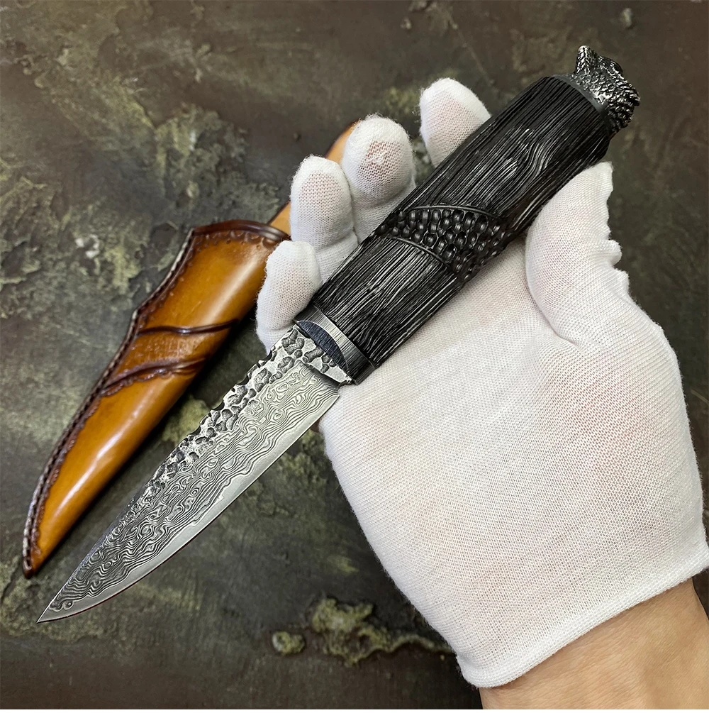 Kaufen Jagd Messer Handmade Damaskus Stahl Ebenholz Feste Klinge Tactical Messer Mit Mantel Bushcraft Leben-saving Messer Camping Werkzeug