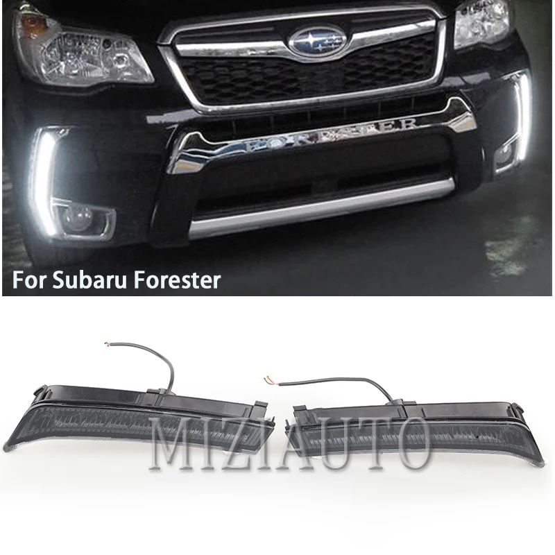 Светодиодный светильник дневного света для Subaru Forester 2013-, 2 цвета, белый и желтый Дневной светильник, противотуманная фара, автомобильная черная крышка, DRL