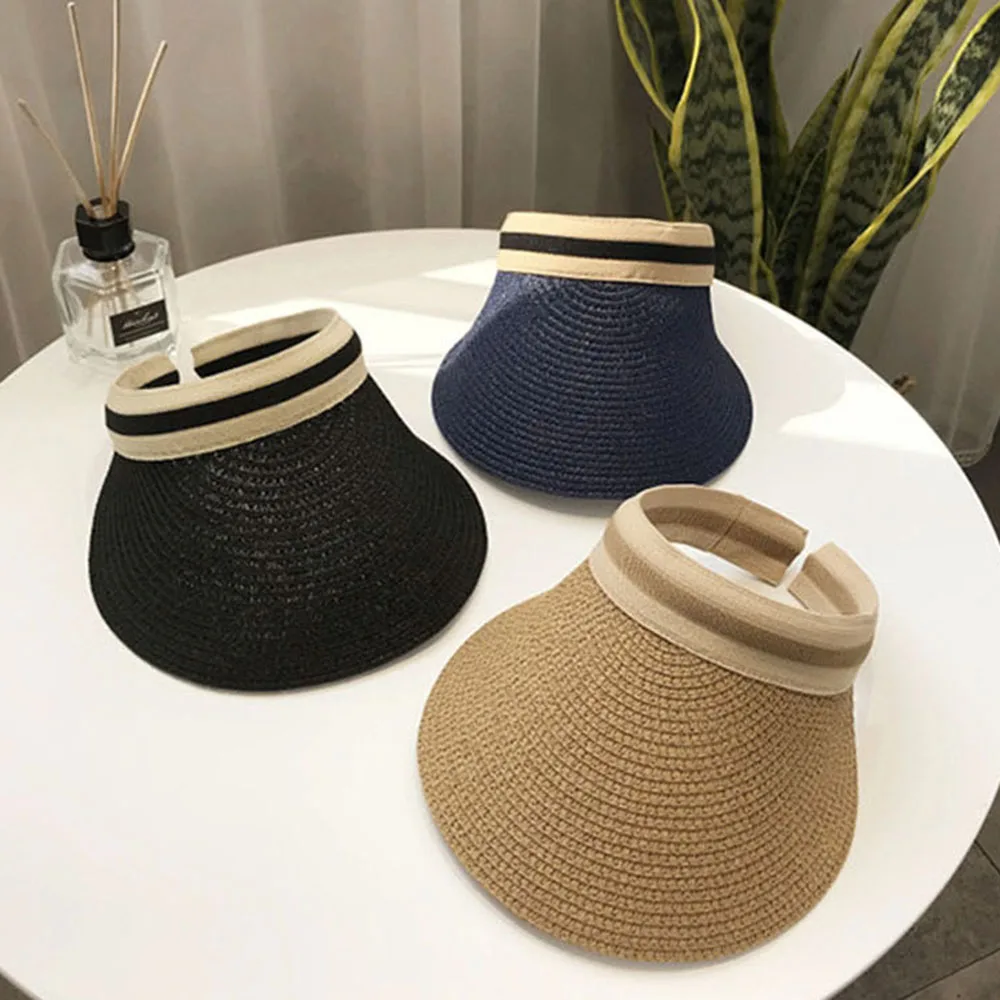 

Fashion Summer Straw Fishing Bucket Hats For Women Sunscreen Sun Protection All-matching Air Top Cap Beach Outdoor Sun-proof