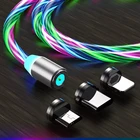 Магнитный зарядный кабель для iphone 12, 11 pro, кабель Micro USB Type-C, провод для Huawei, светодиодная подсветка, быстрое зарядное устройство