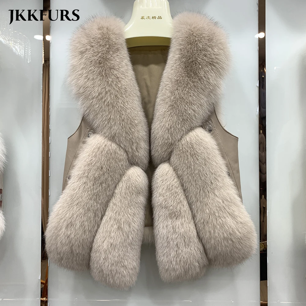 2021 для женщин из натуральной кожи жилеты лисьего меха Зимний короткий жилет