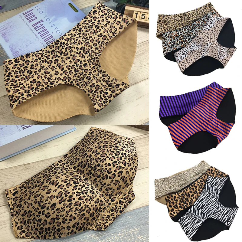 Трусики с эффектом пуш ап бесшовное нижнее белье цельное в полоску леопардовым