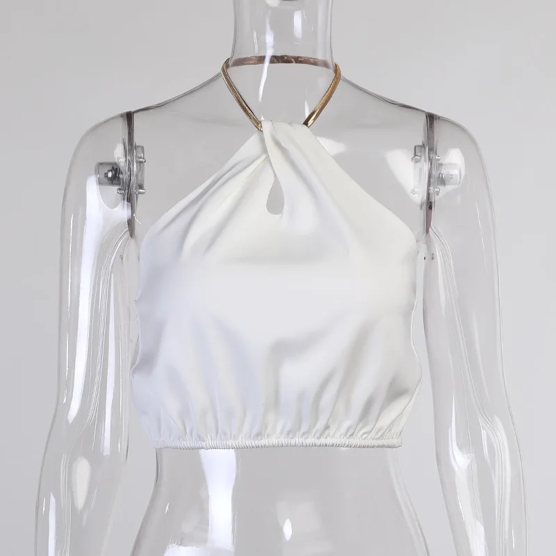 

Summer Fashion Chic Halter Crop Tops for Women Backless Crop Top 2021 Streetwear Party Club