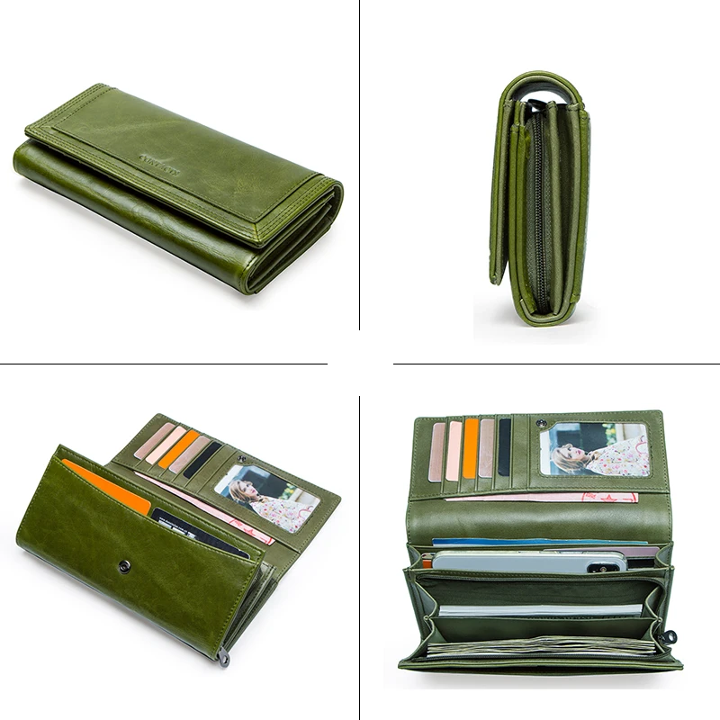 Contact's Fashion Women Wallets With Card Holder Genuine Leather Long Clutch Brand Design Female Coin Purses Cell Phone Pocket