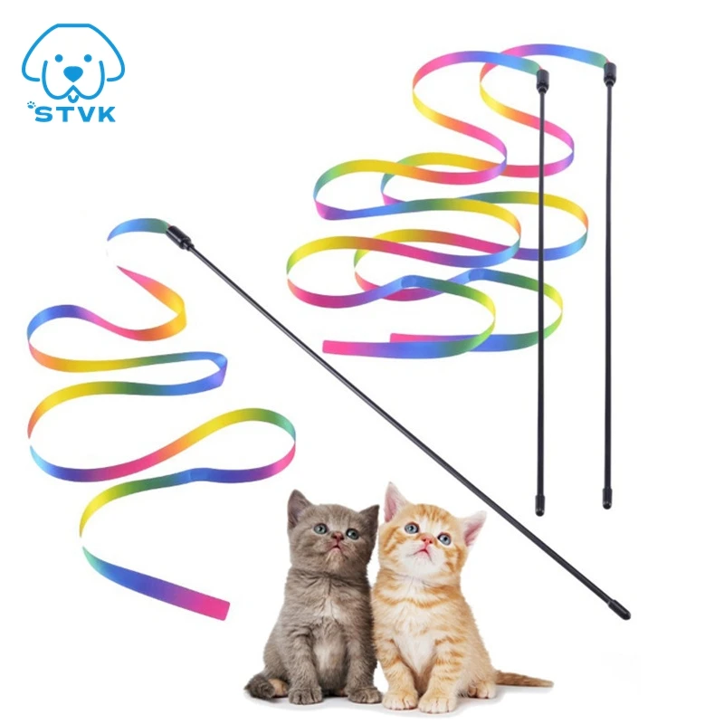 

3pcs Cat Toys Cute Funny Colorful Rod Teaser Wand Cats Playing Toys Plastic Pet Toys for Cats Interactive Stick Cat Supplies