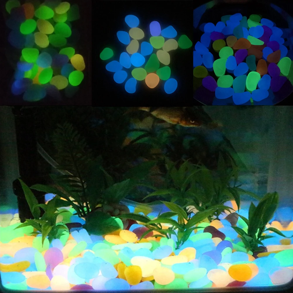 

100pcs Luminous Cobblestone Stone Mix Color Glow Pebbles Rocks Outdoor Walkways Gardening Aquarium Fish Tank Landscaping Decor