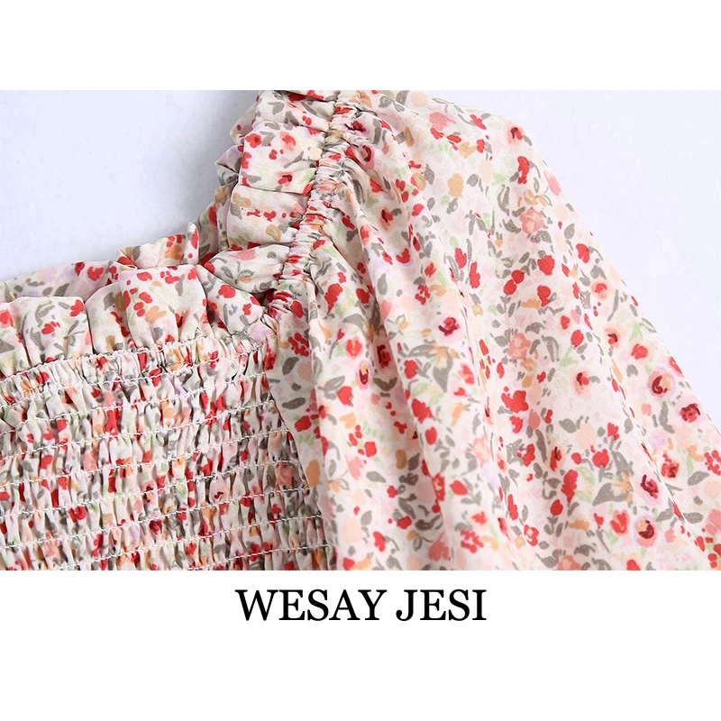

WESAY JESI Women's Clothing Blouses Fashion Simple Flower Print Off Shoulder Shirt Long Sleeve Casual Top Female Chic Sweet Wear
