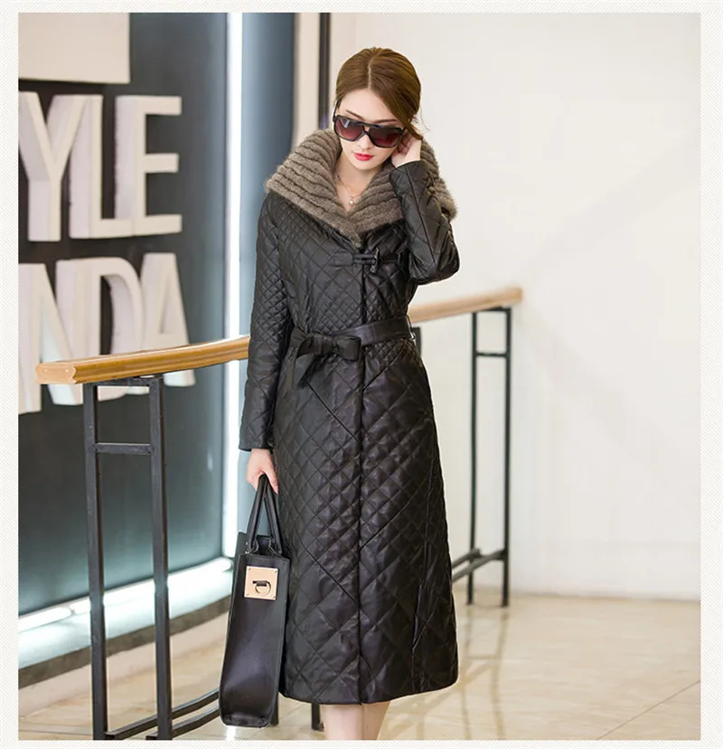 2020 женский кожаный пуховик зимнее пальто женские куртки с меховым воротником и