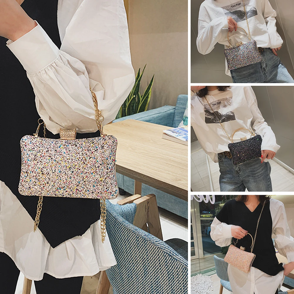 Women Decoration Shopping Storage Portable Shoulder Bag Daily Chain Strap Large Capacity Bling Sequins Handheld Gift Lightweight | Багаж и