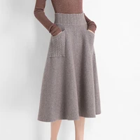 half length autumn winter flower bud skirt new style knitted double pocket woolen skirt long goth long brown skirt