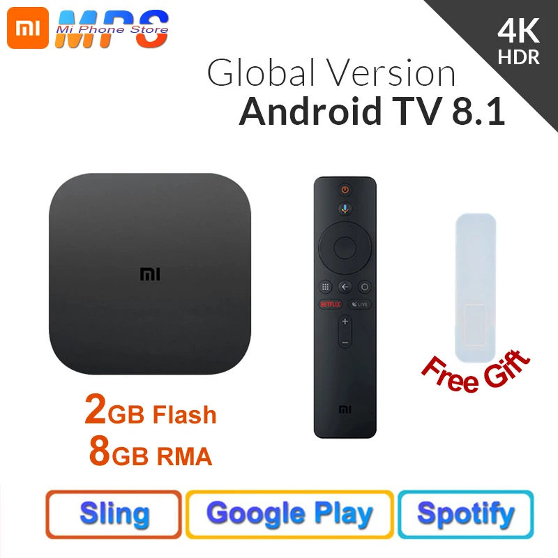 Оригинальная глобальная версия Xiaomi Mi коробка S 2GB 8GB Android 8,1 Smart 4K со сверхвысоким разрешением Ultra HD, WI-FI Google Cast Netflix IPTV Set-top Box