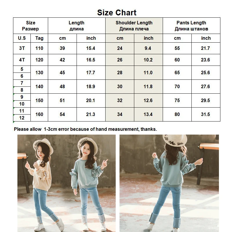 

Lace Cotton Children's Sets Girls Long Sleeve Hoodies + Denim Jeans 2pcs Kids Tracksuits Spring Autumn Casual Sports Outfits