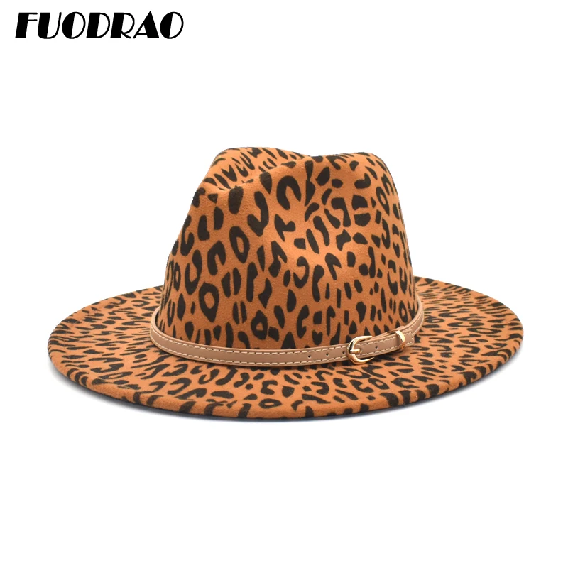 

FUODRAO New Autumn Leopard Print Fedoras Women Fashion Wide Brim Felt Fedora Hats Jazz Caps Men Vintage Panama F132