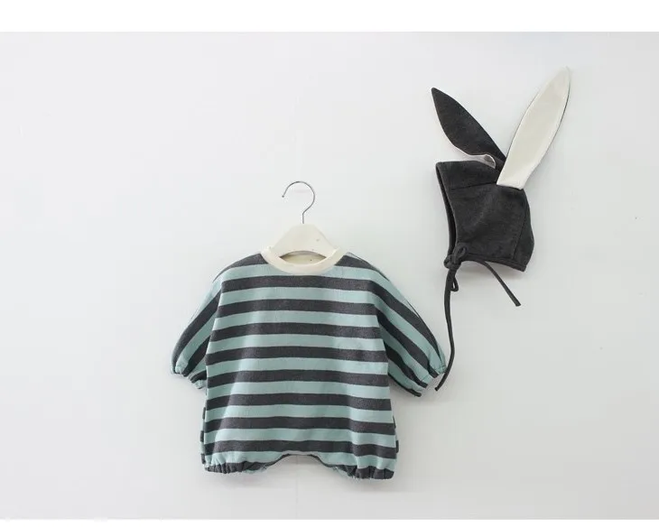 

2019 New Autumn And Winter Baby Romper Boy And Girl Cotton Creeper Baby Stripe Leisure + Hooded Romper Girl Clothes