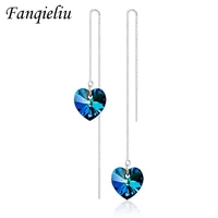 fanqieliu long chain luxury shinning ocean blue crystal heart drop earrings women for 925 silver real sterling fql193272