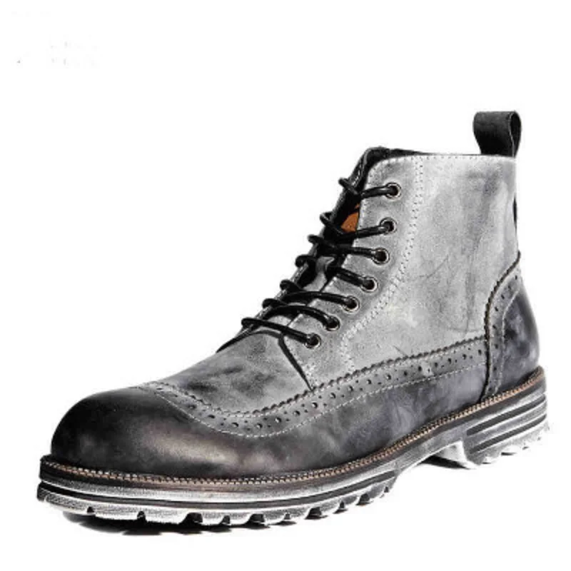 Мужские Винтажные ботильоны из натуральной кожи на шнуровке низком каблуке