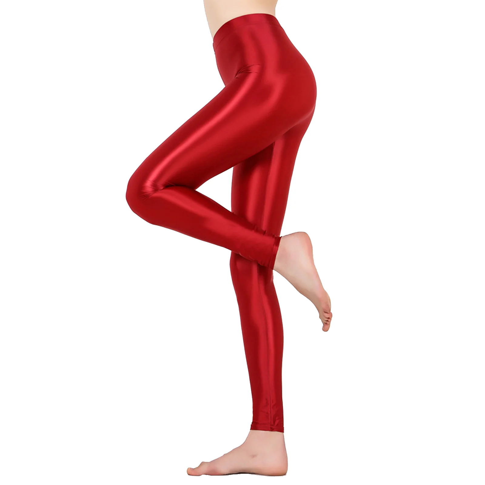 Women Gym Yoga Dance Running Cycling Sports Pants Pure Color Shiny Metallic Stretchy Leggings Pants