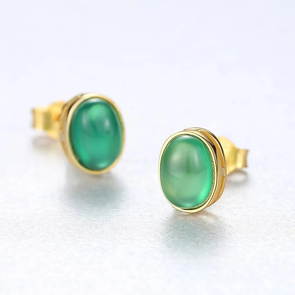 Винтажные серьги гвоздики PAG & MAG с зеленым Изумрудным овальным дизайном 925 пробы