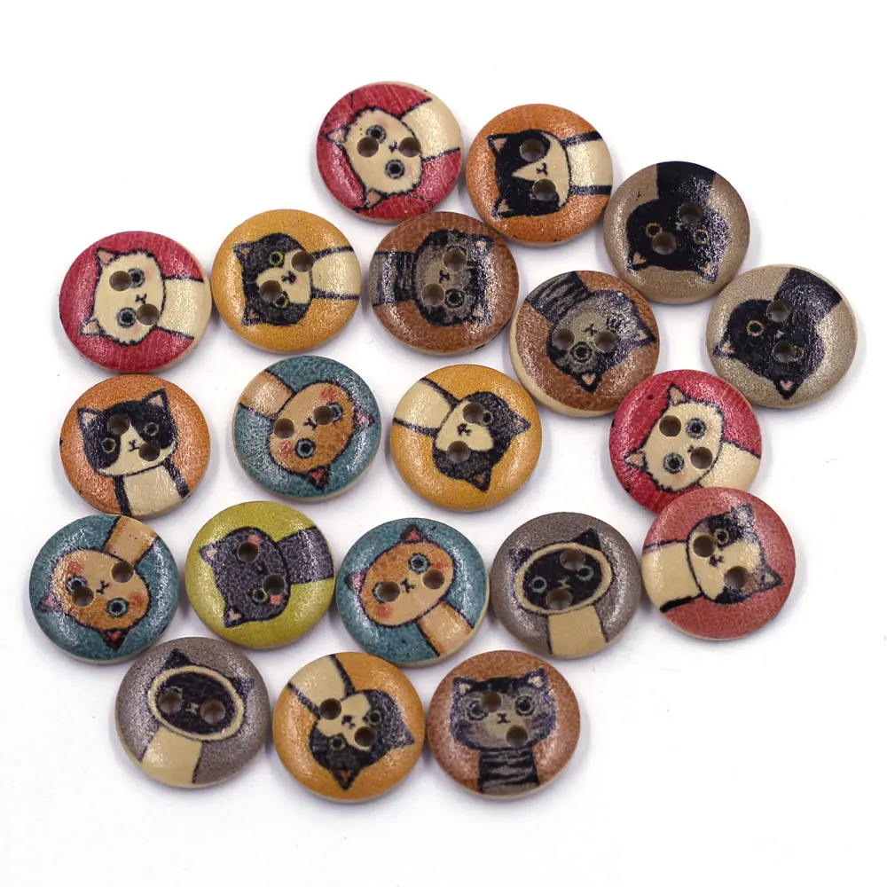 

50Pcs Wood Sewing Buttons For Scrapbooking Crafts Clothing Apparel Christmas Cats Owls Stripe Ship Handmade DIY Finding 15mm
