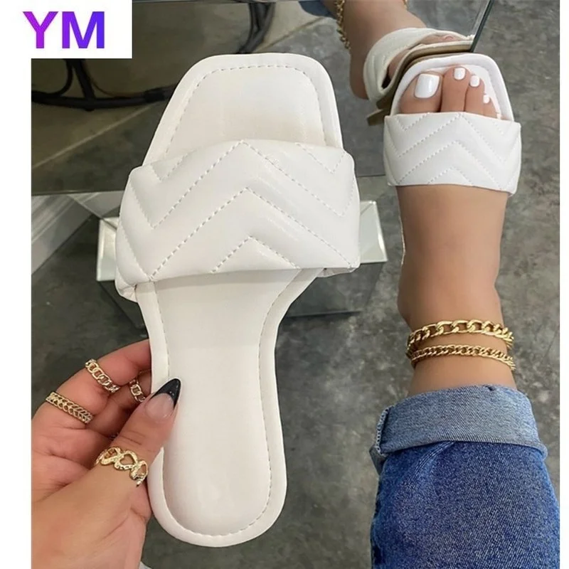 

2021 Women Sandals Summer New Wild Flat Outside Shallow Slip-On Sapatos Mulher Zapatillas Mujer Casa Mules Sliders Shoes 35-43