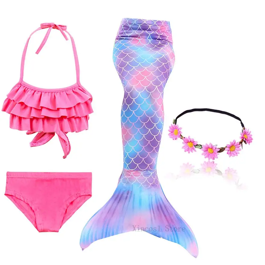 NEW The Little Mermaid Tail with Garland Ariel Mermaid Swimsuit for Kids swimmable Bathing Suit Costume Cosplay