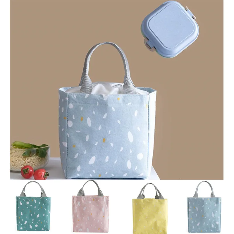 

Canvas Lunch Bag Women Insulated Functional Dot Pattern Tote Thermal Food Picnic Cooler Pouch Lunch Box Bags For Men Kids