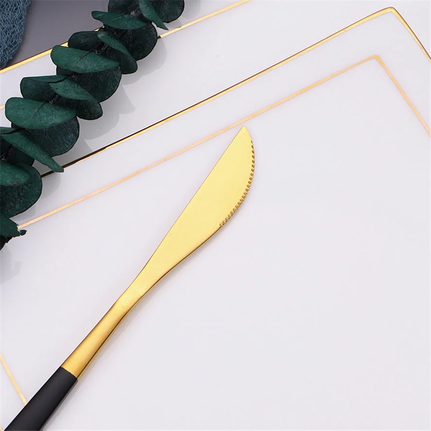 

Black Gold Cutlery Set Stainless Steel Fork Spoon Knife Set Western Kitchen Dinnerware Tableware Golden Flatware Dropshipping
