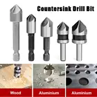 Набор сверл зенкеров из быстрорежущей стали с 5 канавками, 90 градусов, 14 дюйма, хвостовик счетчика раковины, металлический фаска, для деревообработки, электроинструментов, 5 шт.