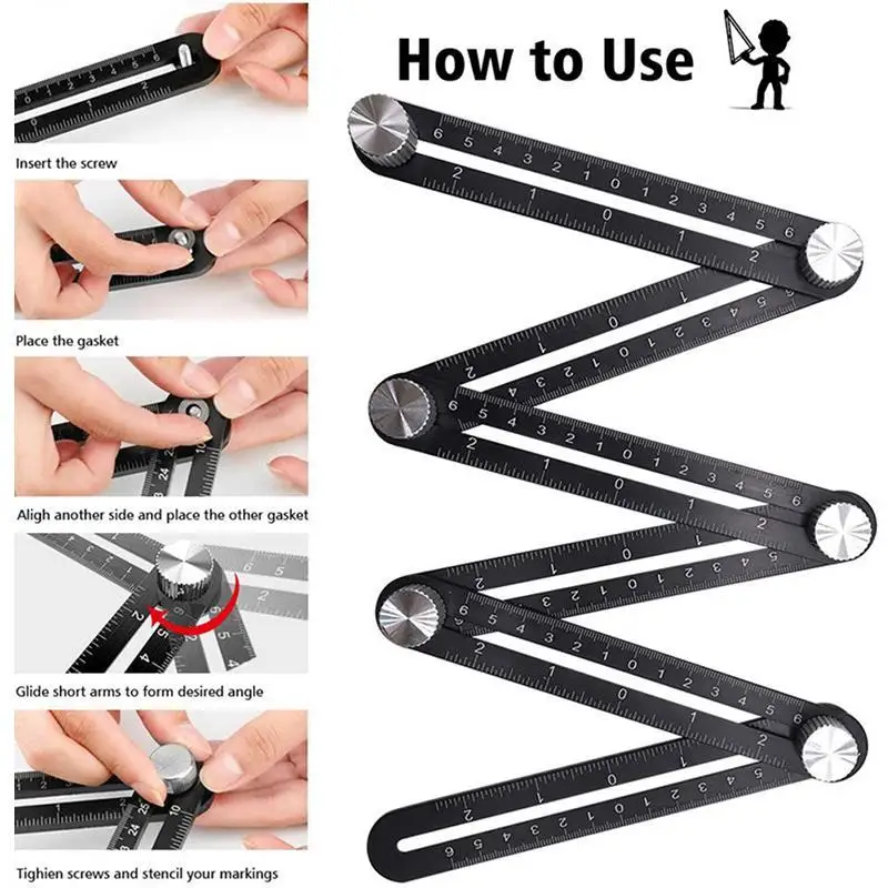 Tile Hole Locator Folding Ruler  Multi Angle Ruler Woodworking Gauge Measuring Tools  Slide Ruler  Adjustable Tool