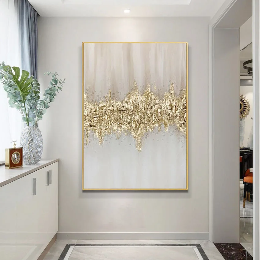 

High quality Handmade acrylic oil painting on canvas texture golden foil poster wall art decor hanging picture for living room