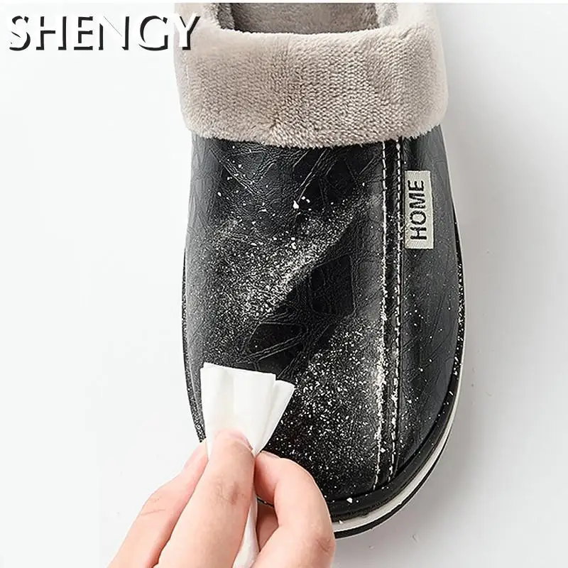 

2020 Winter Fashion Unisex Slippers Women Indoor Home Waterproof Flat Couple Slipper Comfortable Soft Plush Warm Male Shoes