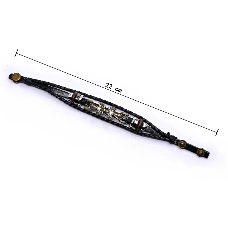 

Retro Double Cross Leather Bracelet Jesus Christian Fashion Metal Women Men Bangle Goth Jewelry Bracelets Amulet Lucky Gifts